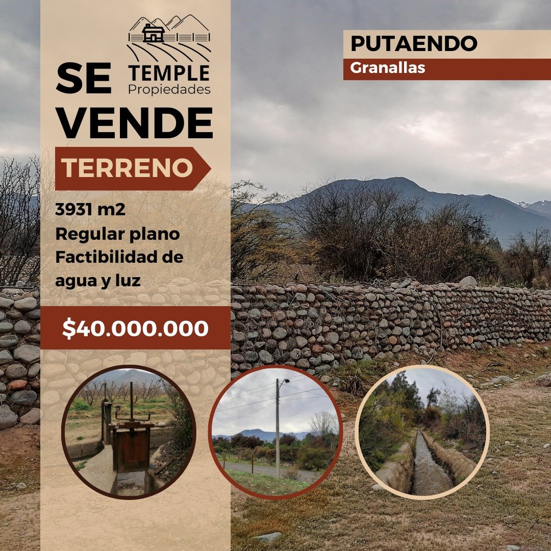 EN VENTA TERRENO sector Granallas, Putaendo